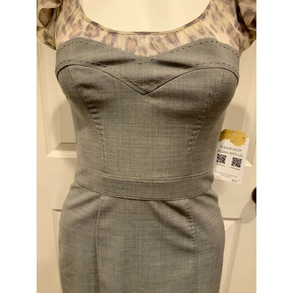 Rebecca Taylor Gray Sweetheart Dress W/ Leopard Print Blouse, Size 0 (US) - Picture 3 of 8